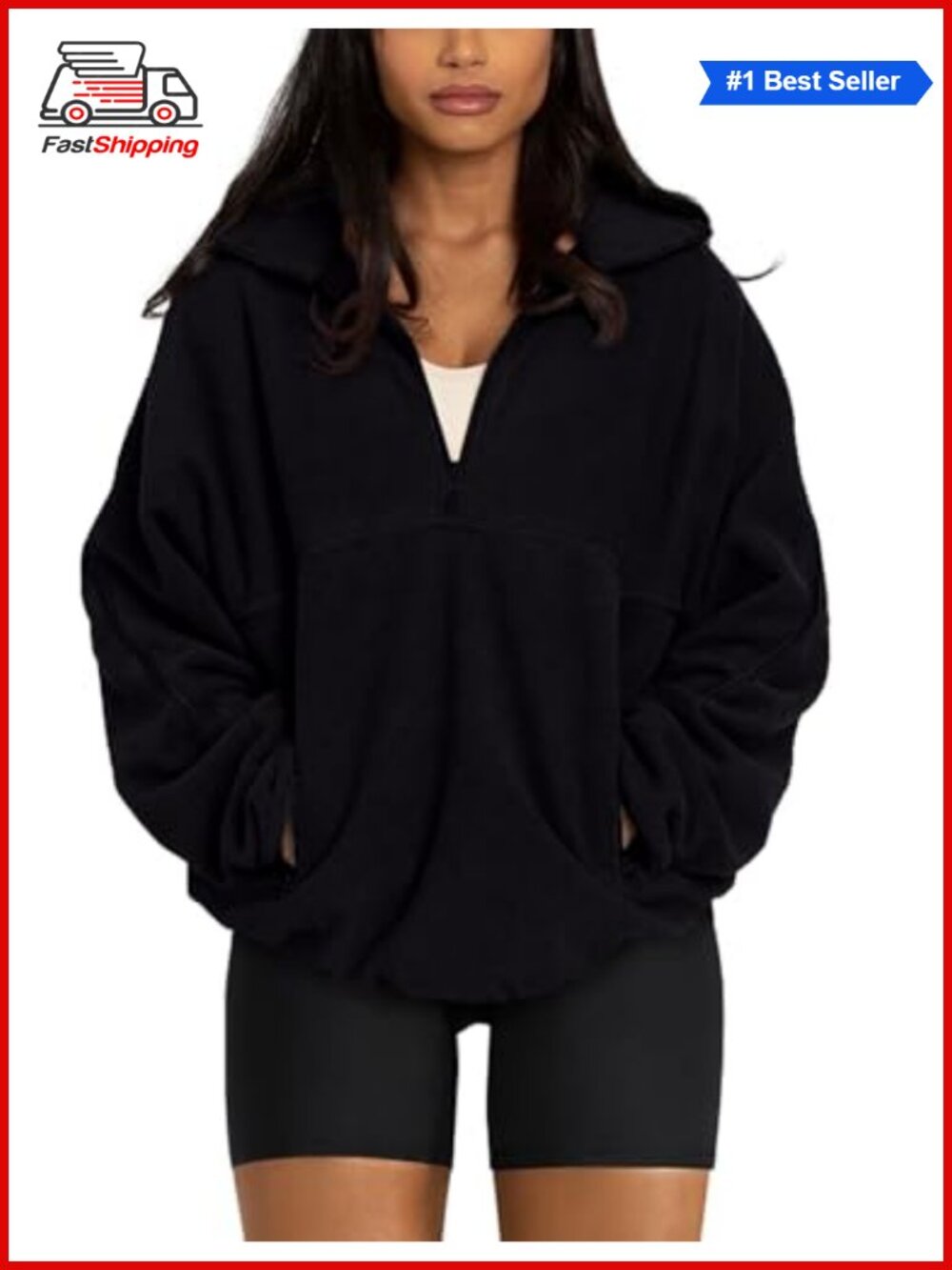 ✨ LASLULU Womens Half Zip Sherpa Fleece Pullover Oversized Fuzzy Sweatshirt